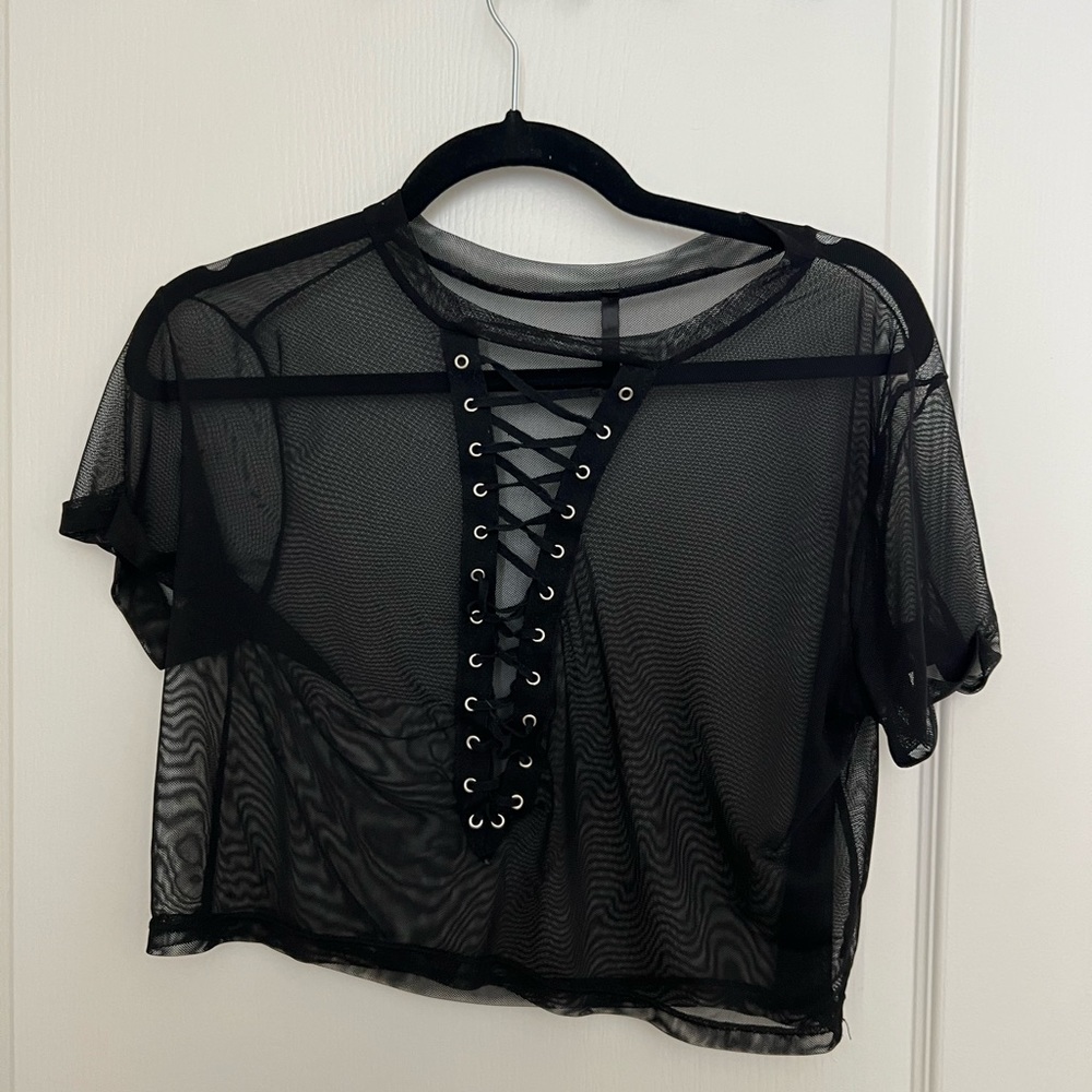 Mesh Lace Up Crop Top